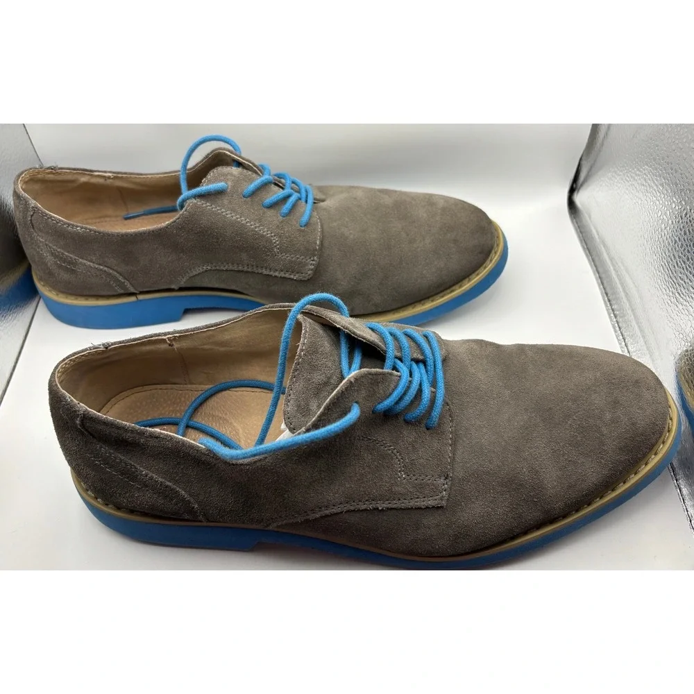 Florsheim Mens Gray Suede Oxford Shoes Blue Sole Lace Up Casual Dress Size 12 M
